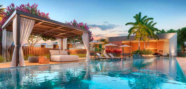 Piscina com deck molhado